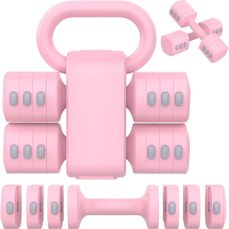 Unisex 2-in-1 Adjustable Dumbbell Sets - Strength Training Equipment, Adjustable Fitness Tool, Home Gym Combo, 4-Level Weights, Kettlebell Mode, 0.55lb Handle, Compact Square At-Home Workout Gear for Full Body Training