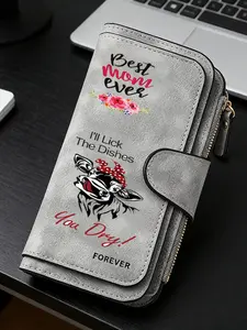 1pc Ox and Slogan Women'S Long Wallet, Multi-Functional Wallet, Portable Snap Closure Coin Purse, Birthday Gift and Daily Commute for lovers, Playful Design, Perfect Holiday Gift, Perfect for Outdoor, Travel, and Family Use3.25PYT-7