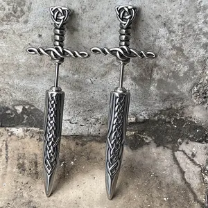 GTHIC Viking Celtic Knot Sword Earrings Stainless Steel for Men Women Daily Wear Statement Jewelry