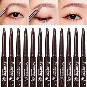 12Pcs 2 in 1 Smooth Eyebrow Pencil With Eyebrow Brush Set Waterproof Sweatproof Black Shadow Pen Long Lasting Natural Makeup Easy To Coloring No Clumping Cosmetic