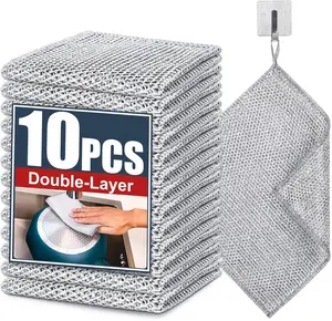 10 Pcs New Upgrade Steel Wire Dishcloth,Double-Layer Steel Wire Cleaning Cloth,Powerful Cleaning Non-Scratch Wire Dishcloth Rag for Cookware, Sinks, Dishes, Stove Tops