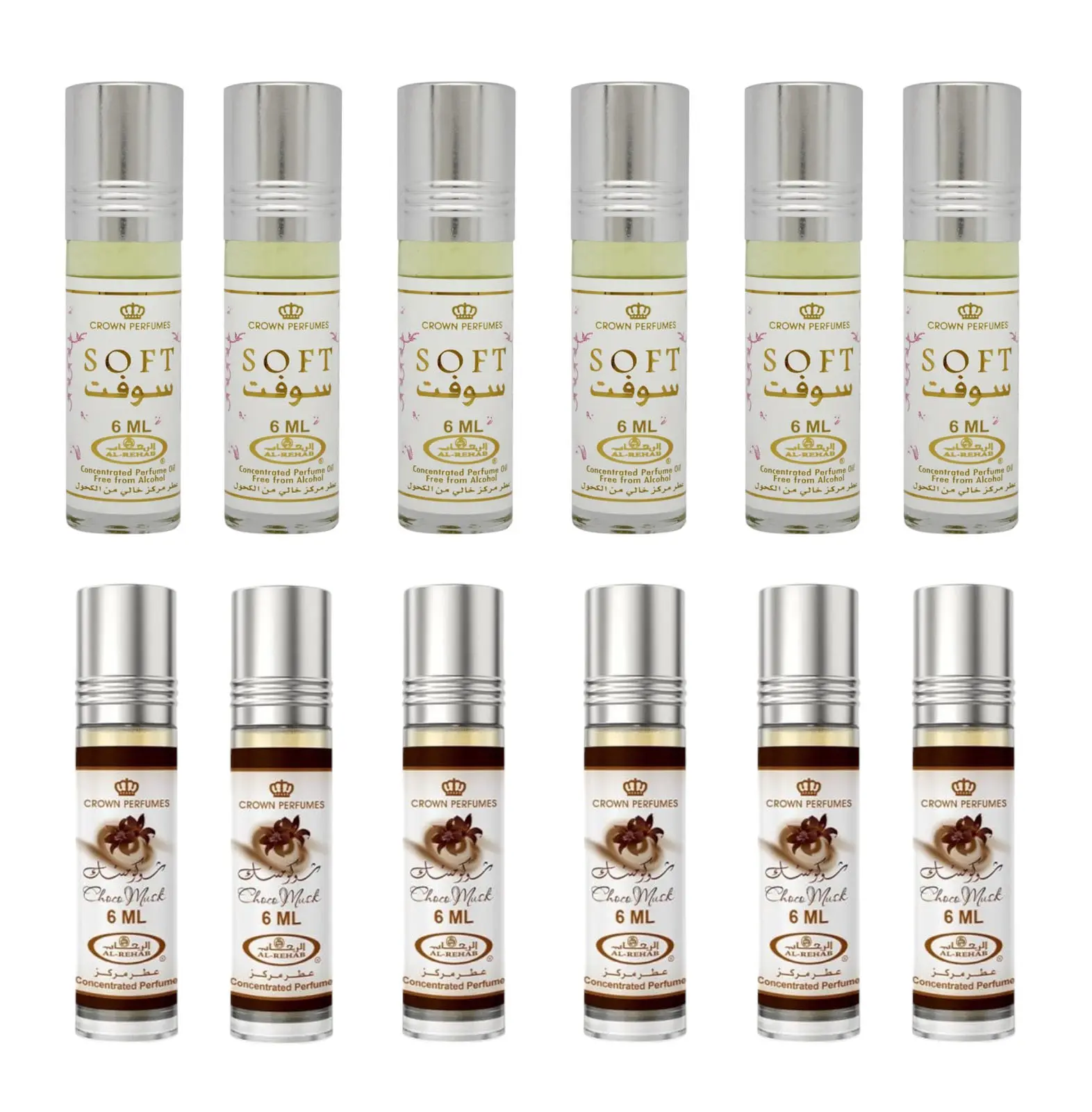 (12pc Bundle Pack) 6 Pack Soft + 6 Pack Choco Musk 6ml Perfume Oil Roll-On by Al-Rehab