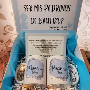 Godparents proposal gift box with a set of two personalized 11oz mug ceramic