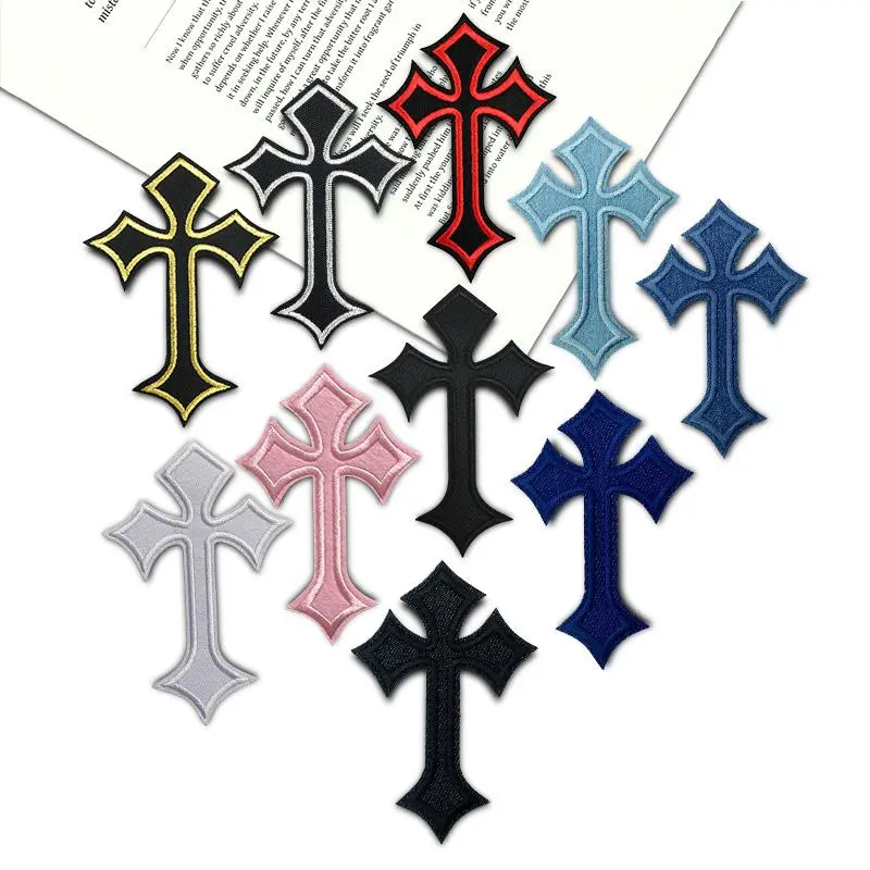 Cross Design Embroidery Patch, Patch Embroidered, 10pcs/set Iron on/Sew on Appliques for DIY Clothing, Hats, Backpacks and Canvas, Clothing Decoration Patches