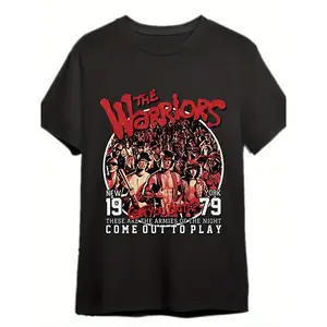 Men's Retro "The Warriors" Graphic T-Shirt - Casual Cotton Round Neck Short Sleeve Tee, Black with Bold Red Lettering & NYC 1978 Design, Comfortable Streetwear for Casual Attire, Vintage T Shirts