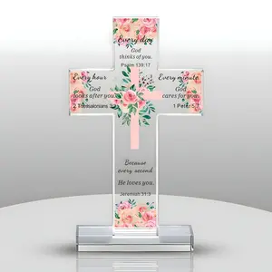 1pc Cross Gift, Jesus Cross with Bible Verse, Soft Faith Comfort in Rose Cluster, Ideal for Mother's Day, Father's Day, Easter, Religious Home Decor, Religious Decoration