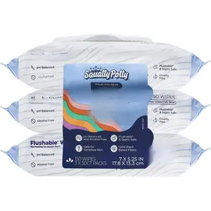 Squatty Potty Flushable Wipes - 3 Pack (150 Total Wipes) - 99% Water & Plant-Based - Green Tea, Cucumber & Aloe Spa Scent - pH Balanced - Septic Safe Adult Wet Wipes