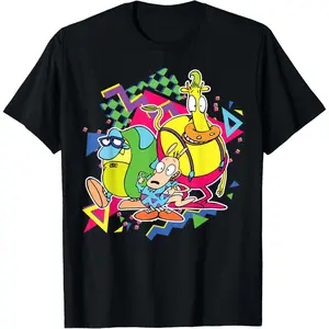 Nickelodeon Rocko's Modern Life 90's Group T-Shirt Cute Cartoon Animation Movie Unisex Trendy Cotton Breathable Street Style Tee