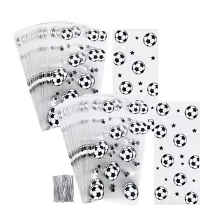 100pcs Soccer Party Gift Bags, Sports-Themed Birthday Favors, Includes Cookies & Clear Transparent Bags, Perfect for Soccer Themed Parties, Transparent Treat Bags