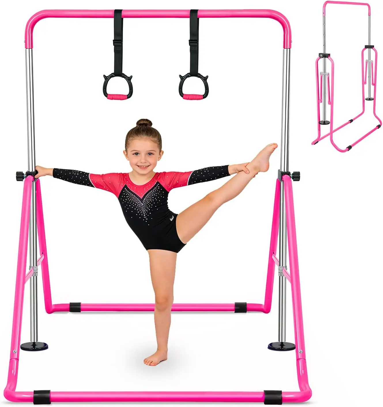 Gymnastics Bar for Kids, Folding Gymnastic Horizontal Bars with Adjustable Height, Expandable Junior Training Bar for Home