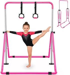 Gymnastics Bar for Kids, Folding Gymnastic Horizontal Bars with Adjustable Height, Expandable Junior Training Bar for Home