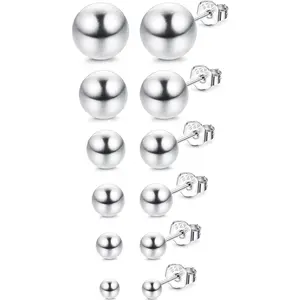 MILACOLATO 6 Pairs 925 Sterling Silver 2-7MM Round Ball Stud Earrings For Women Men Small Large Tiny Ball Earrings Multiple Piercing Earrings Set