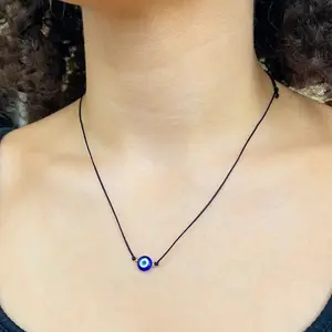 Evil Eye Necklace Black Cord Protection Turkish Nazar Thread Ojo Pendant Amulet Casual Style Black String Choker Summer Accessories Necklaces for Women Beach Jewelry Charm Necklace