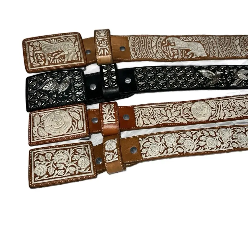 Authentic handmade Mexican leather belt, authentic embroidered belt silver, piteado belt, Colotlan, handmade belt