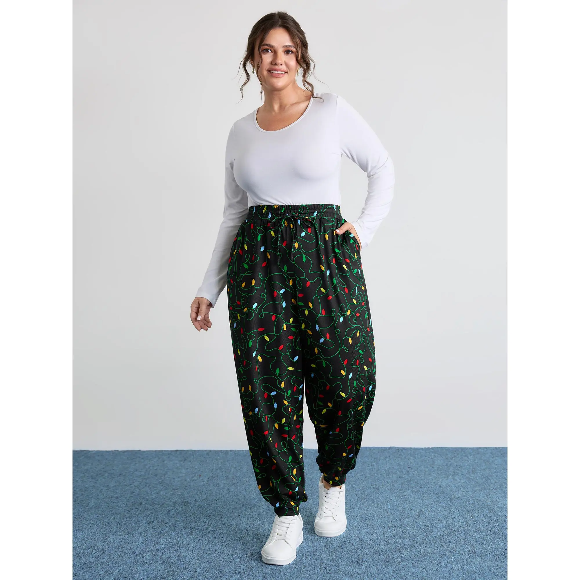 BloomChic Women's Plus Size Pull-On Straight Leg Spandex Pants - Smocked Waist, Side Pockets, Stretch Bottoms for Summer Wear