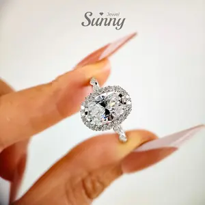 [Sunny Jewel] Lab-Grown Oval Moissanite Ring 8*12mm, Crystal Clear, D Color, VVS Clarity, S925 Sterling Silver Setting, Sparkling Jewelry for Women – Perfect for Wedding, Engagement, Birthday, Party, Festival, Dating & Daily Wear