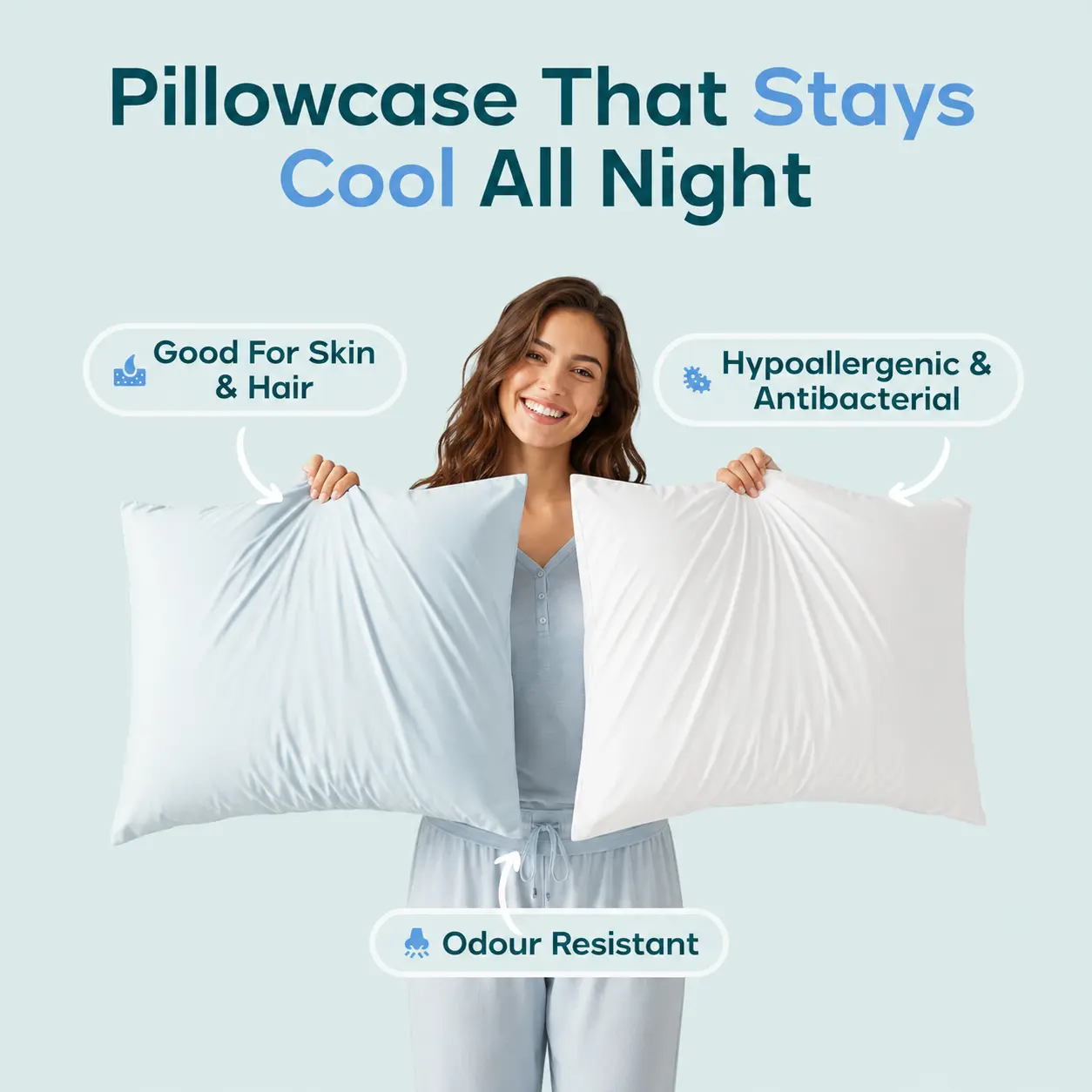 Cooling Pillowcase (2-Pack) - Silky Smooth Soft Wrinkle-Resistant Pillow Covers, Cool and Cozy All Night for Comfortable Sleep