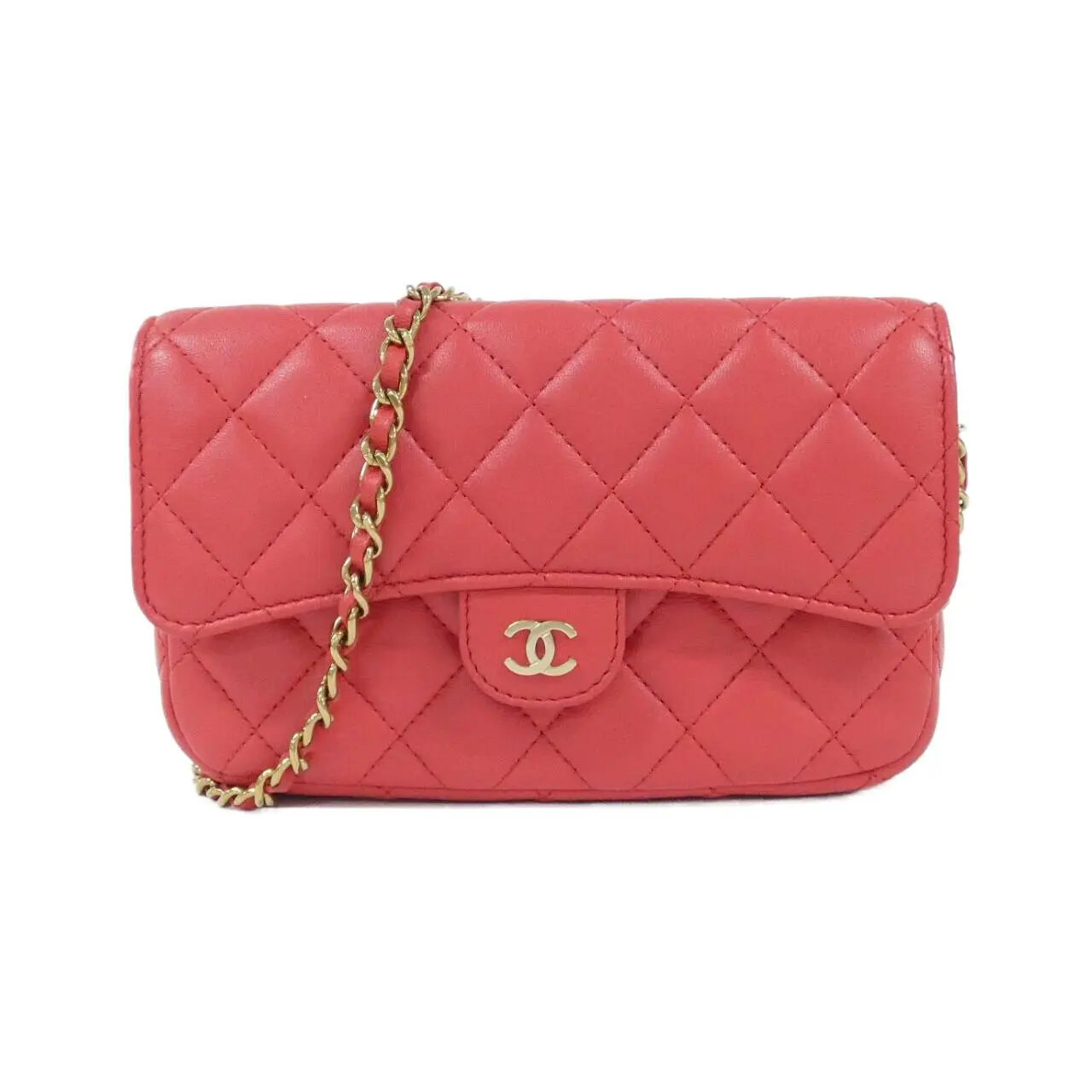 Pre-owned CHANEL Lambskin Small Leather Goods Timeless Classic Phone Case