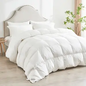 All Season White Goose Feather Down Comforter, Queen Size Down Comforter 100% Cotton Duvet Insert, Baffle Box Design, 8 Corner Tabs, Fluffy and Cozy
