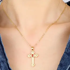 NEKOL Gold Multi-Gemstone Shield Armor of God Ankh Stars Moon Mars Rocket Cross Crucifix Necklace, Ancient Egyptian Coptic Ankh Cross Pendant Necklace Eternity Egyptian ANKH Religious Cross Necklace