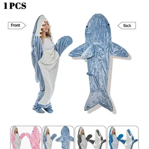 Shark Wearable Hooded Blanket, Ultra-Soft Flannel Sleeping Bag, Cozy Plush Loungewear for Adults & Kids, Multi-Color, Halloween Cosplay