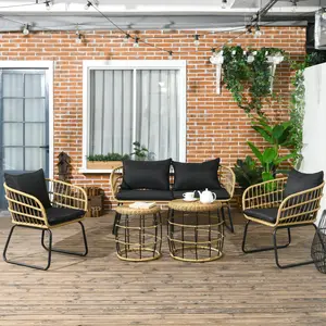 5-Piece PE Rattan Outdoor Furniture Set, Plush Cushioned Seats, Stacking Tables, 286 lbs Weight Capacity per Chair, for Deck or Garden