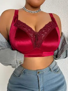 Women's Basic Sexy Minimising Unlined Bra - Plus-Size for Large Busts, Glossy Finish, Pure-Desire Lace Trim, Wire-Free, Thin Style, Everyday Wear