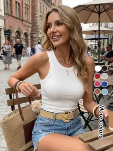 Women's Ribbed Slim Fit Vest, Elastic Sleeveless Basic Top, Side Stretch Design, Ideal for Running, Gym, Yoga, Outdoor Activities, Womenswear