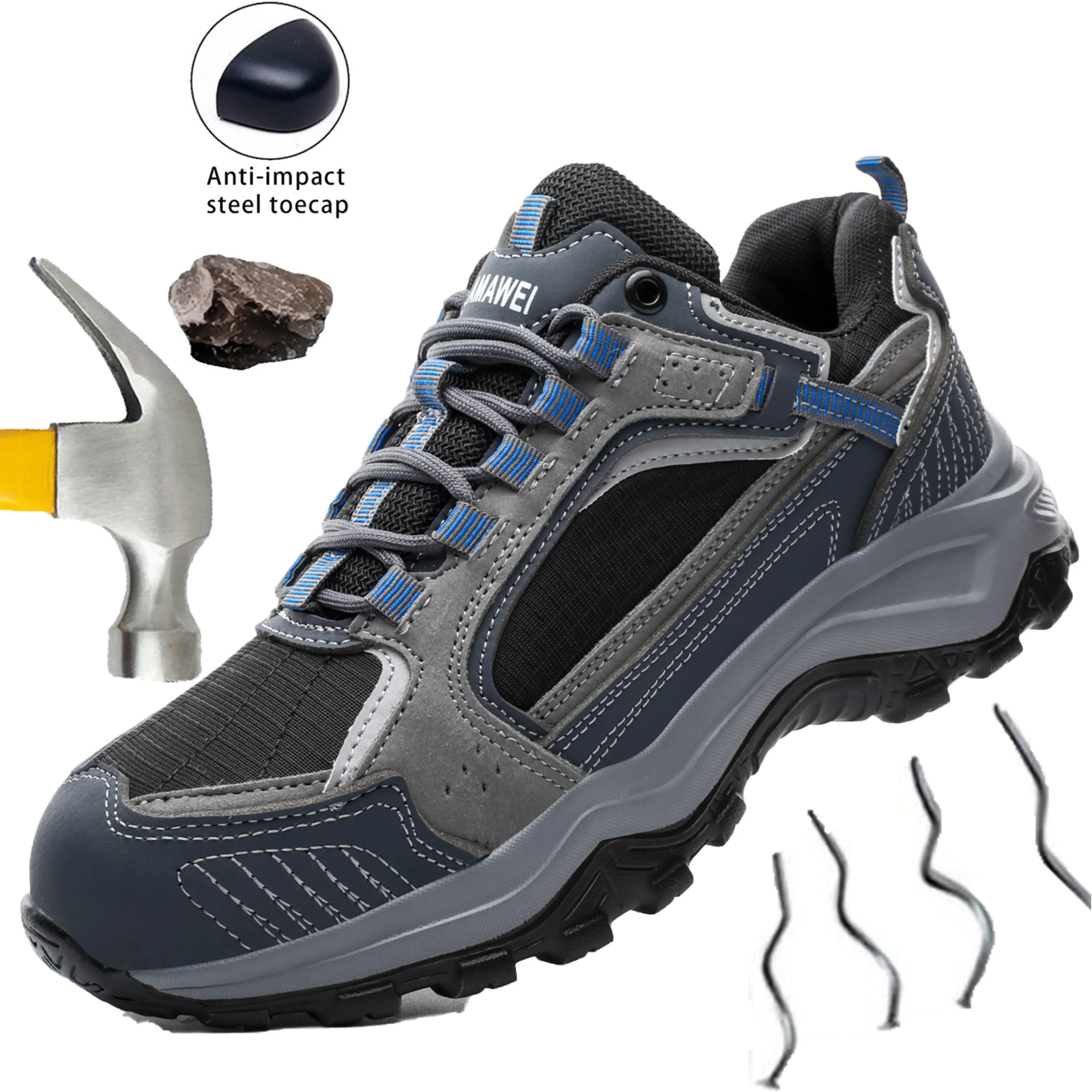 Men's Professional Steel Toe Work-Safety Shoes - Anti-Smash Anti-Puncture Lightweight Comfortable 4-Season Protective Footwear for Construction Warehouse Handling