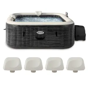 INTEX PureSpa Plus Inflatable Square Hot Tub & Cushioned Pillow, White (4 Pack)
