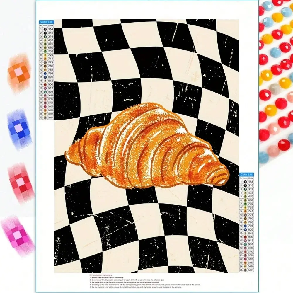DIY Diamond Painting Kit with Multiple Size Options 11.81X15.75 inch Set Croissant Poster, Home Decor, Food Print Retro Prints, Fully Round Mosaic Handmade Art, Craft, Perfect for Home Decor Birthdays Hobby Gifts, Unique Creative Ideas