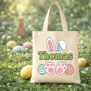 Personalized Easter Tote Bag Reinforced Handles Easter Egg Hunt Boy Girl Gift Custom Bunny Baskets