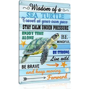Sea Turtle Wall Decor Sea Turtle Inspirational Wall Art Beach Decorations for Home Sea Turtle Bathroom Decor Beach Theme Metal Sign 8*12 Inch