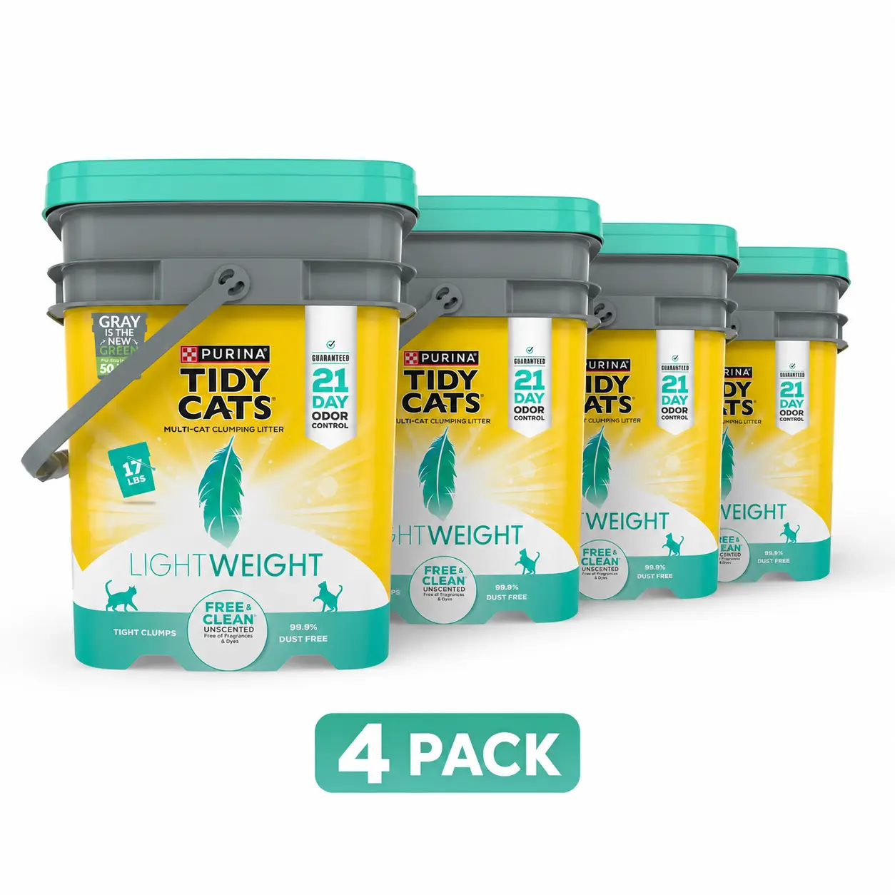 Tidy Cats Lightweight Clumping Cat Litter 17 lbs 4 Pack Scented Multi Cat 24/7 Odor Control Low Dust Easy Clean