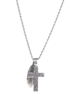 Twister Men's Men'S Silver Cross And Feather Pendant Necklace - 32140