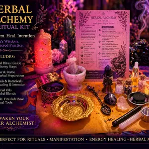 TicoTierra Apothecary Herbal Alchemy Ritual Kit with Charm Candles Mortar & Pestle Custom Herb Blend Alchemy Oil Crystal & Salt