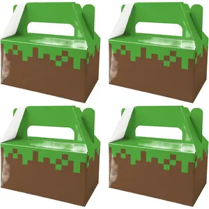 12 Pixels Theme Party Favor Boxes with Handles, Pixel Paper Candy Boxes, Video Game Mining Theme, Gamer Birthday Goodie Bags for Kids & Adults, Gamer Party Supplies, Pixel Style Party Decorations