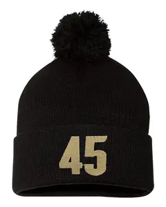 Gold 45 Trump Embroidered Knit Beanie Pom Cap