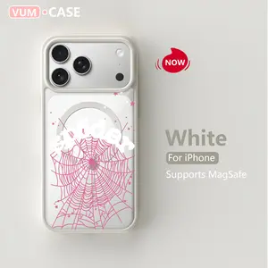 VUM Spider Web Smartphone Case for iPhone 17 Pro Max & Samsung Galaxy S25, Shockproof with Pop Socket & Lanyard Hole, Lavender Holographic Crystal Clear, Soft Rubber, Back to School Gift, New Arrival, Protection Cover