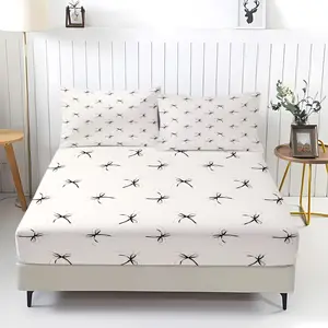 Butterfly Bow Print Fitted Sheet Set, Bedsheet, Including 1 Sheet And 2 Pillowcases, Comfortable Bedding, Easy To Maintain, Cozy Bedroom Decor
