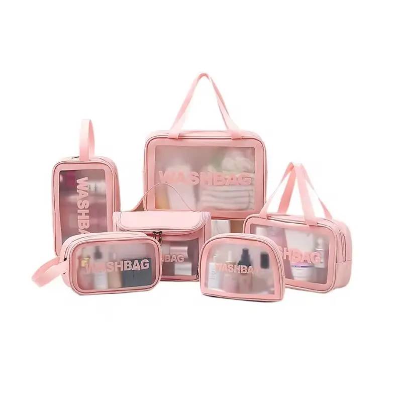 Clear Travel Cosmetic & Toiletry Bag Set (3-Piece PVC + PU)