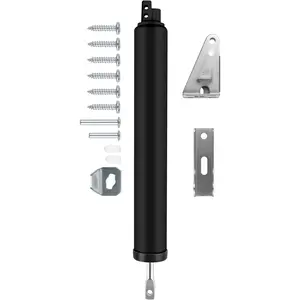 Heavy Duty Pneumatic Screen and Storm Door Closer Kit, Push Button Latch Set Replacement, Adjustable Smooth Closing Speed (Black)