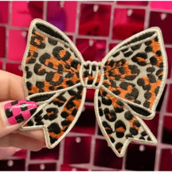 Cheetah Bow Iron On Patch
