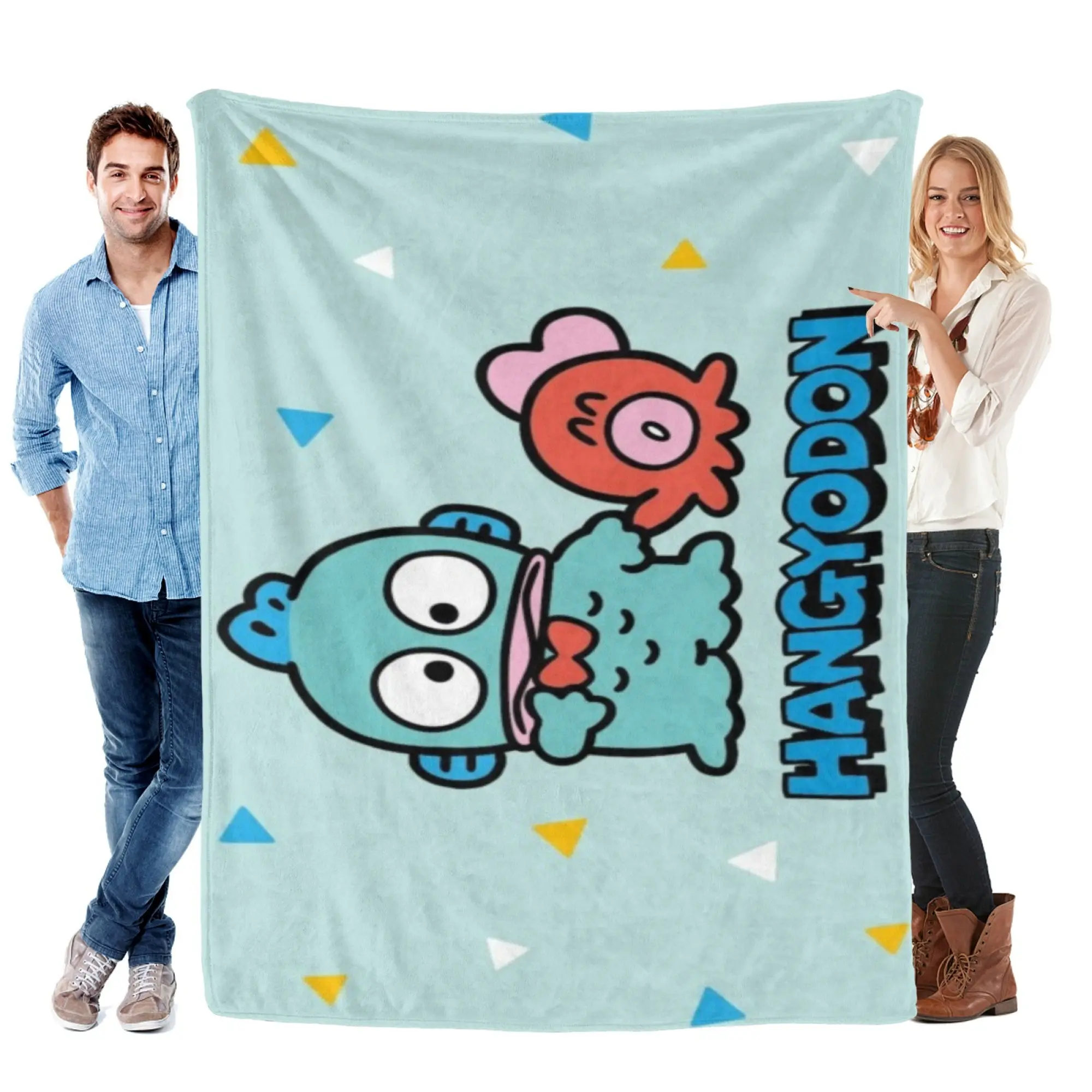 [SummerVibes] SANRIO Hangyodon & Sayuri Soft Flannel Blanket, Vibrant 2D Print Throw for Home Bedroom Decor, Couch & Office Nap