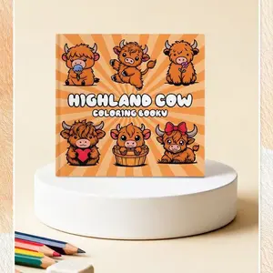 Highland Cow Coloring Book, Cute Stress Relief Activity Book, Single Page Print, 24 Pages, Ideal for All Ages, Parent-Child Interaction