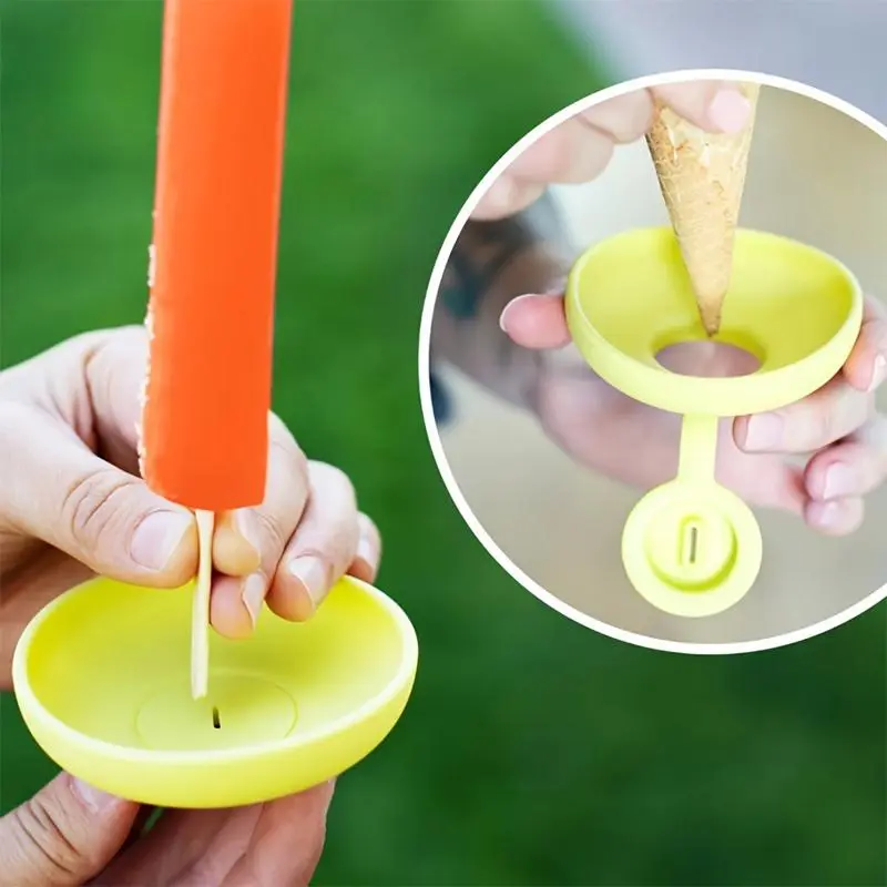 Summervibes 4PCS Silicone Popsicle Holder Stand Set - Leakproof Ice Cream Cone & Ice Pop Holder with Drip Guard, Portable Kitchen Utensils Summer Snack Tray for Kids, Reusable Dishwasher-Safe Catcher