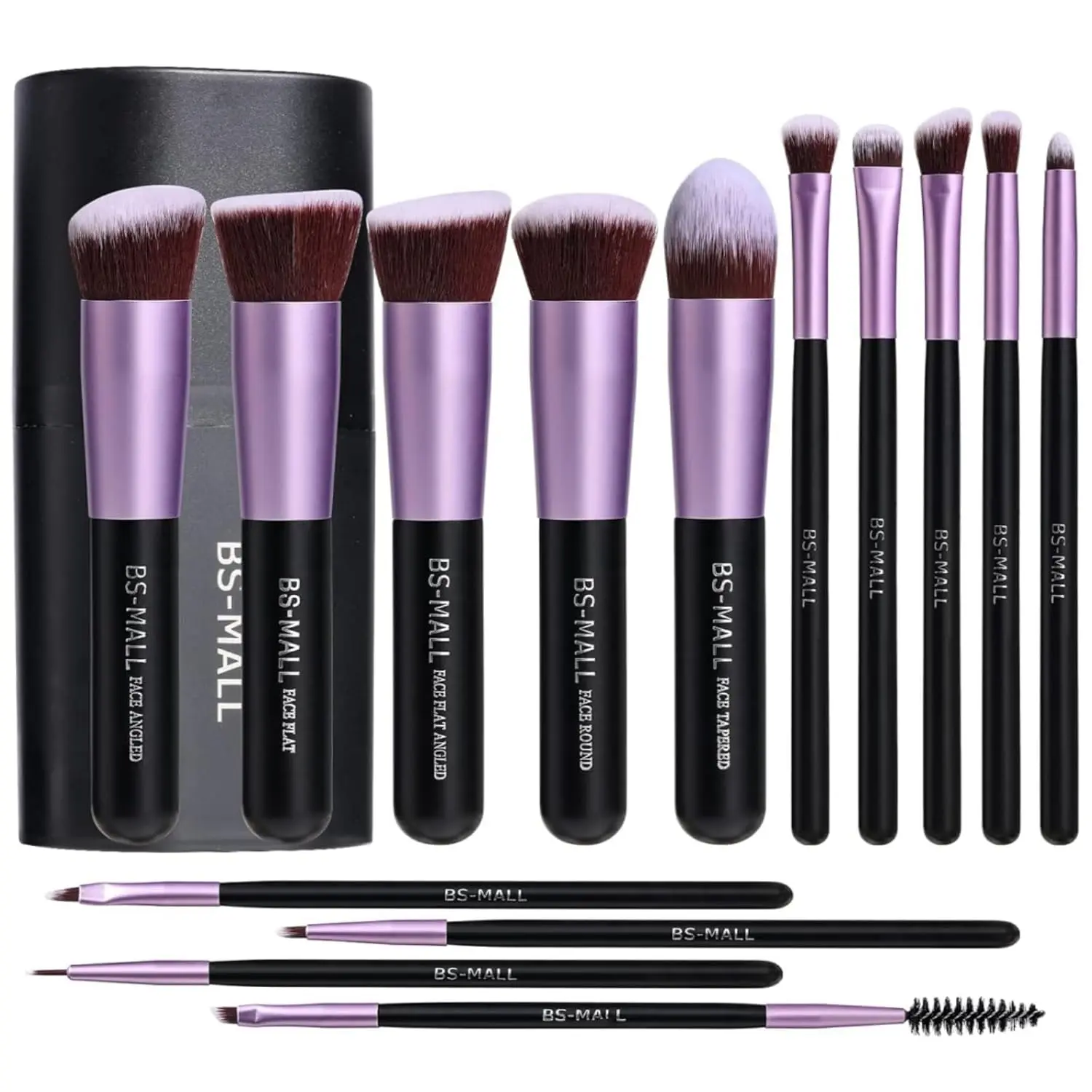14 Pcs Premium Synthetic Makeup Brushes Set - All-In-1 Beauty Complete Makeup Toolkit for Beginners, with Foundation, Powder, Concealer, Eye Shadow Brushes, Purple Design & Travel Case, Face Makeup