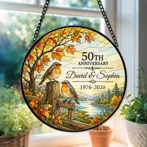 Personalized 50th Gold Wedding Anniversary Faux Stained Glass Suncatcher, 50 Year Wedding Anniversary Gift for Parents, Golden Wedding Keepsake Suncatcher, Wedding Anniversary Gift, Couple Keepsake Gift, 50 Years of Marriage Anniversary Ornament