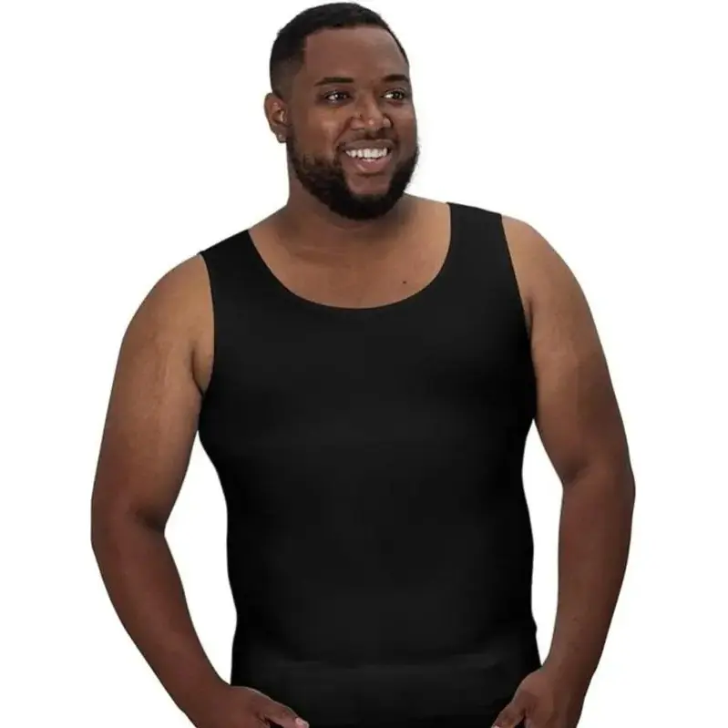 QORE Logiq Men's Compression Tank Top - Plain Form-Fit Extended Scoop Neck Sleeveless Undershirt for Tall Guys, Office Clothes, Seamless Under Tees with Slimming Tummy Control & Sweatwicking Cool Support, Size M