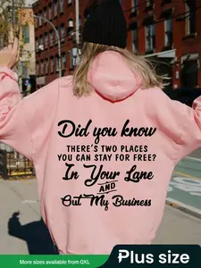 【Plus Size】Letter Print Drawstring Hoodie, Casual Long Sleeve Pocket Hooded Sweatshirt for Fall & Winter, Women's Plus Clothing for Daily Wear, Tops, Graphic Casual Hoodie